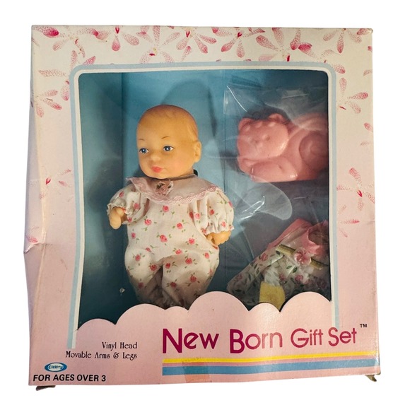 Vtg Mini New Born Gift Set Doll Movable Head Arms Legs‎ 1989 Set of 2 Cititoys - Picture 2 of 7